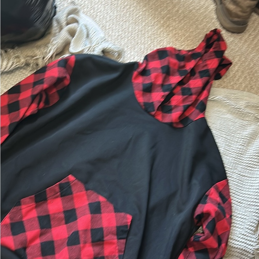 SHEIN Red and Black Plaid Hoodie